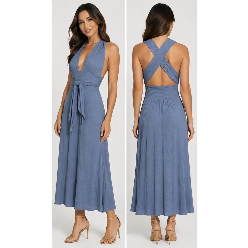 NWT Elan Multi Way Convertible Maxi Dress XS Halter Tie Neck Boho Flowy Beach